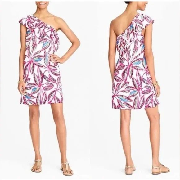 J Crew Factory Women Dress Size Small One Shoulder Tropical‎ Floral Print Linen - Picture 11 of 13